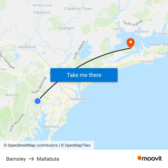 Barnsley to Mallabula map