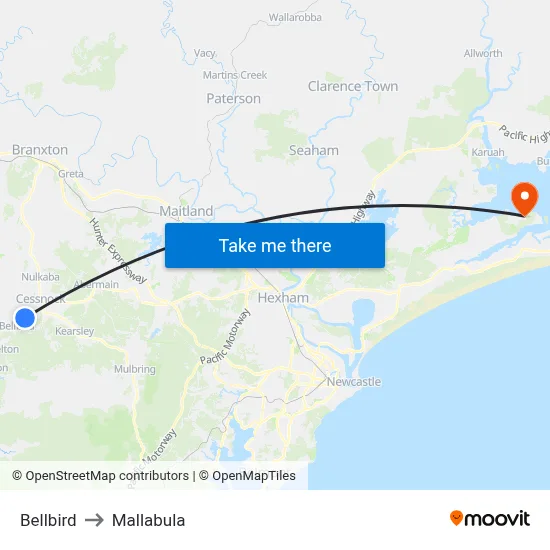 Bellbird to Mallabula map