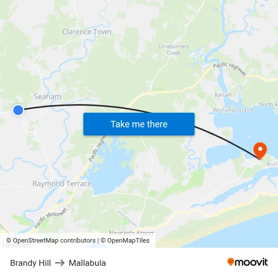 Brandy Hill to Mallabula map