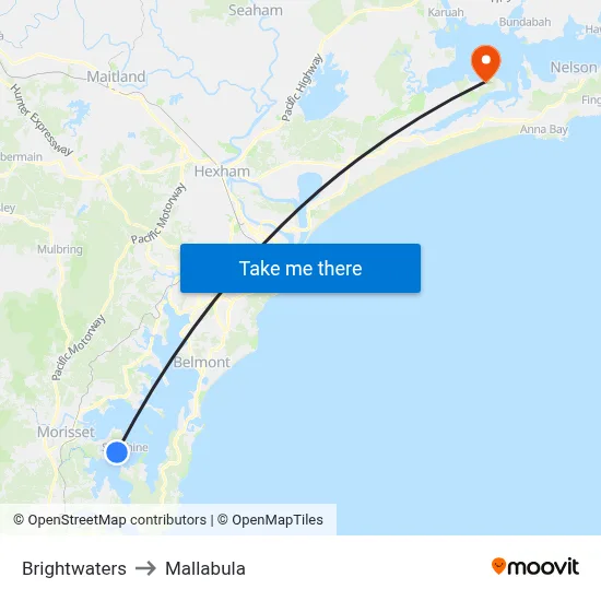 Brightwaters to Mallabula map