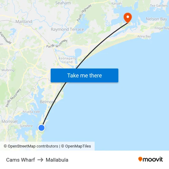 Cams Wharf to Mallabula map