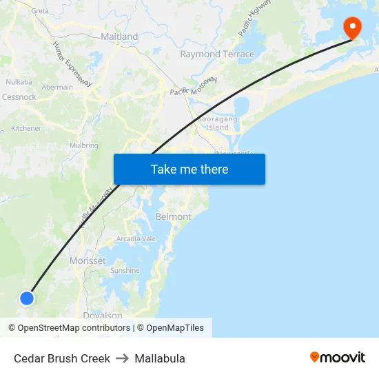 Cedar Brush Creek to Mallabula map
