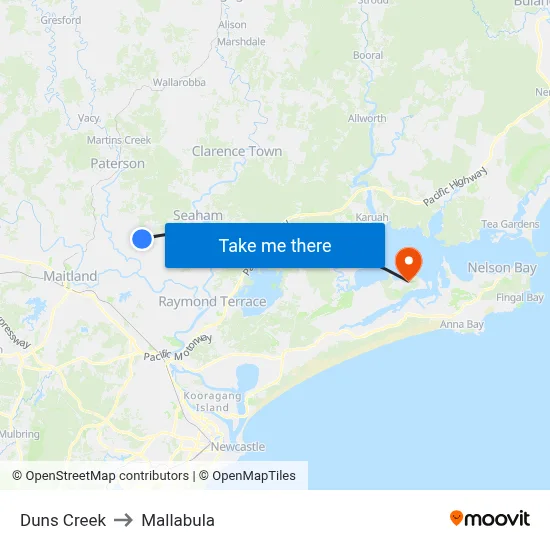 Duns Creek to Mallabula map
