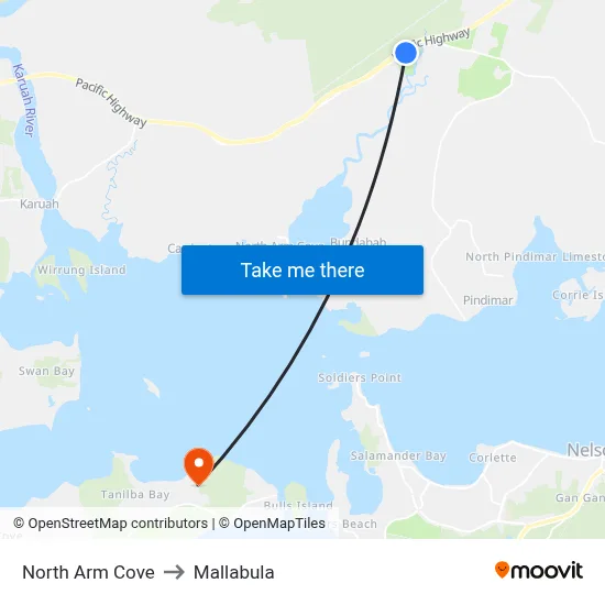 North Arm Cove to Mallabula map