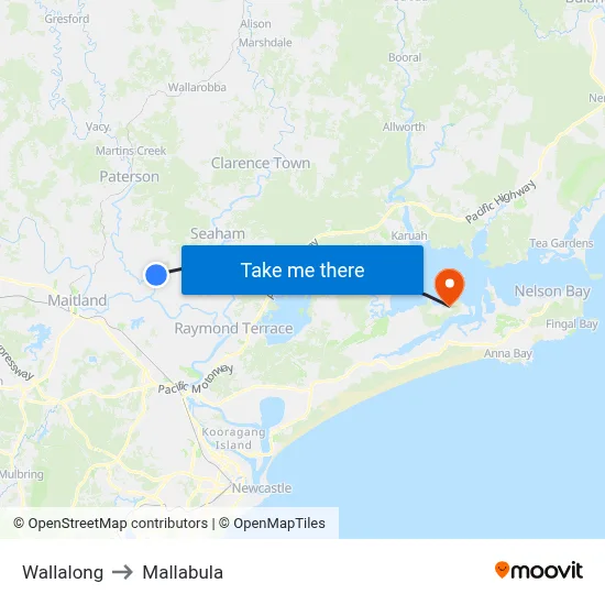 Wallalong to Mallabula map