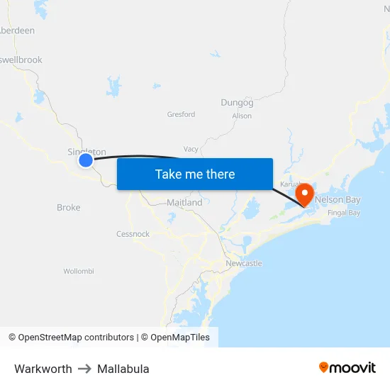 Warkworth to Mallabula map