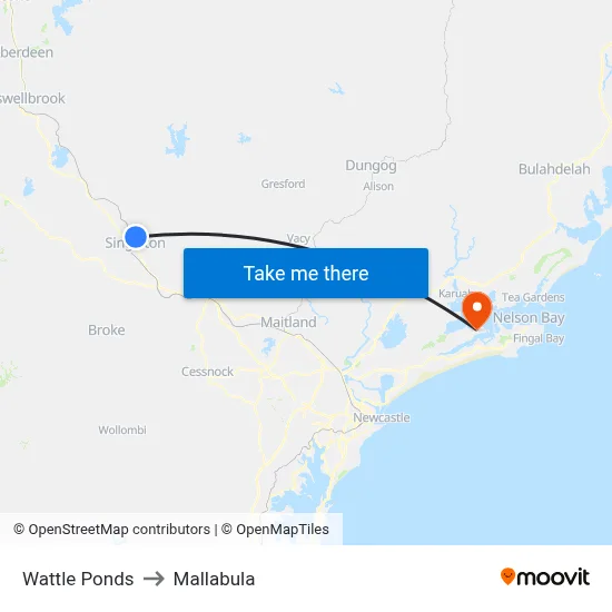 Wattle Ponds to Mallabula map