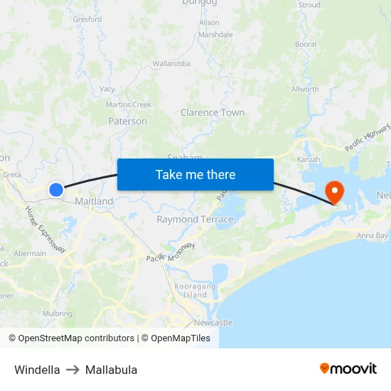 Windella to Mallabula map