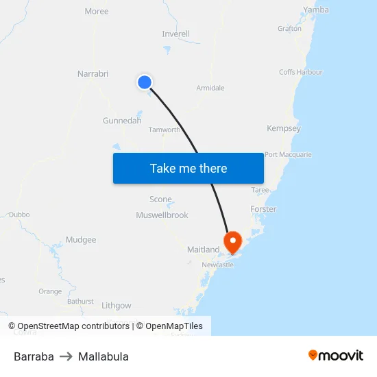 Barraba to Mallabula map
