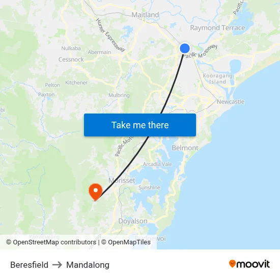 Beresfield to Mandalong map