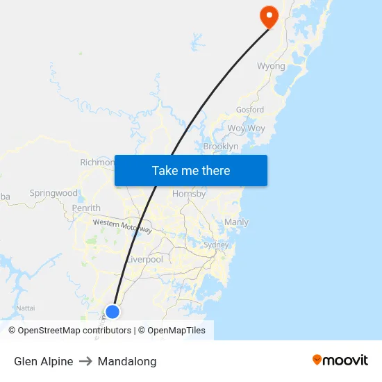 Glen Alpine to Mandalong map