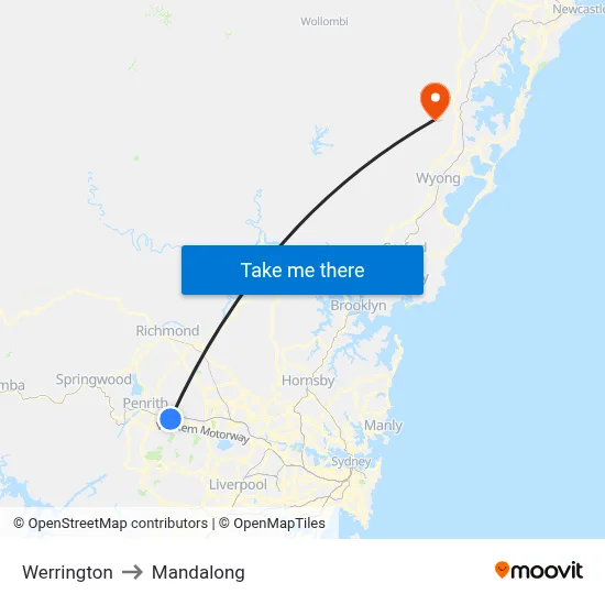 Werrington to Mandalong map