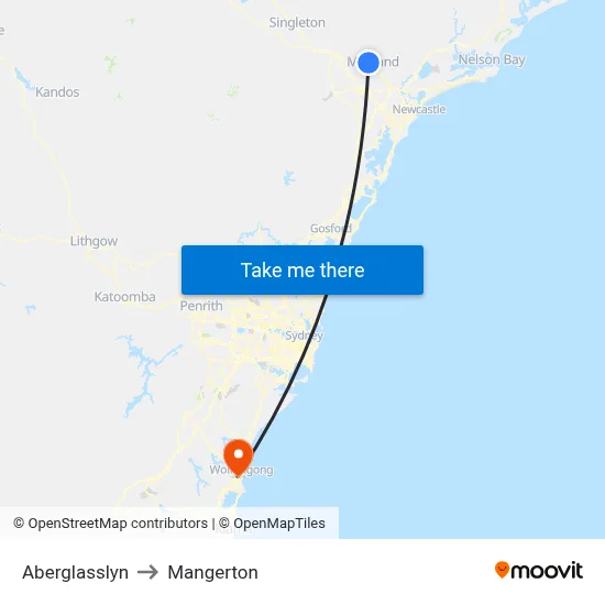 Aberglasslyn to Mangerton map