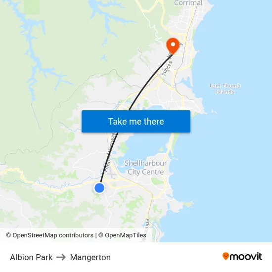 Albion Park to Mangerton map