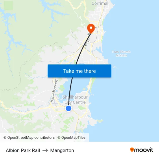 Albion Park Rail to Mangerton map