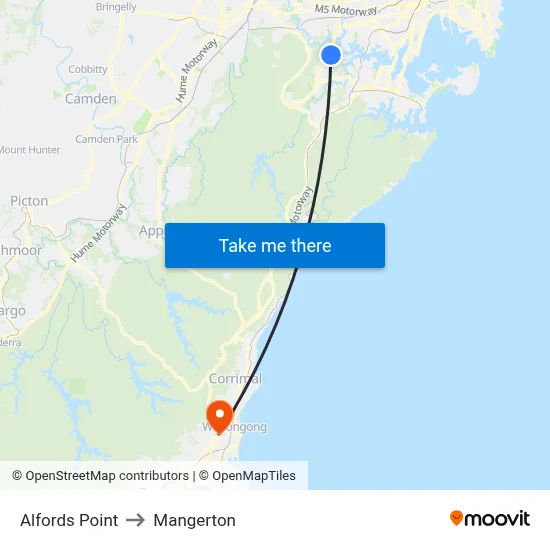 Alfords Point to Mangerton map