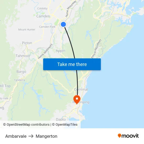 Ambarvale to Mangerton map