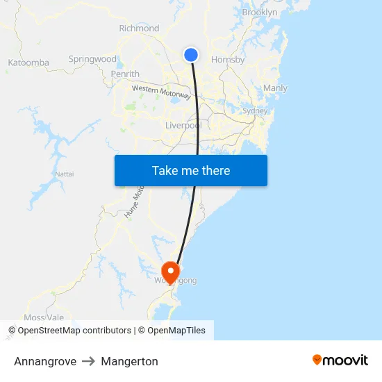 Annangrove to Mangerton map