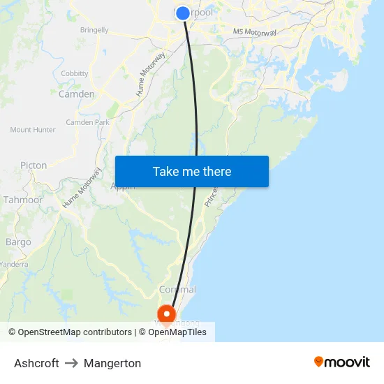 Ashcroft to Mangerton map