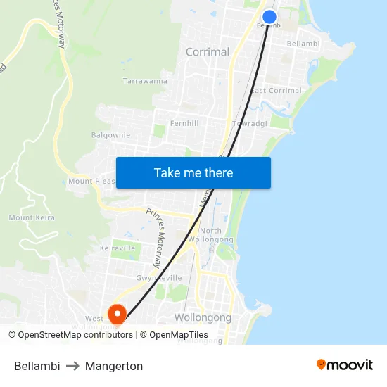 Bellambi to Mangerton map