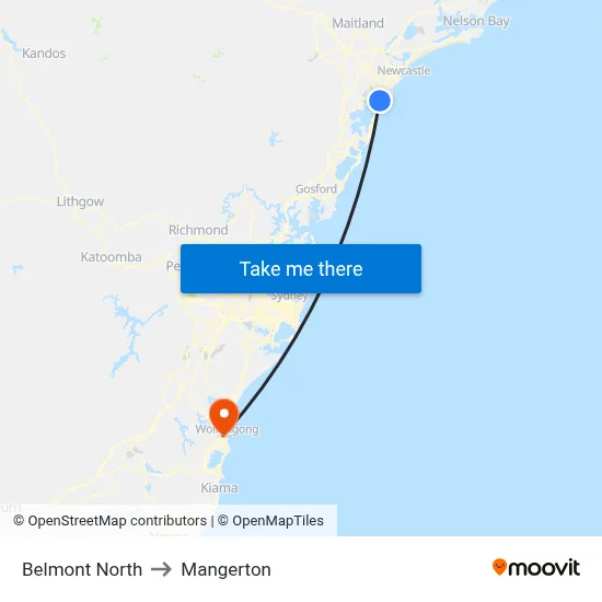 Belmont North to Mangerton map