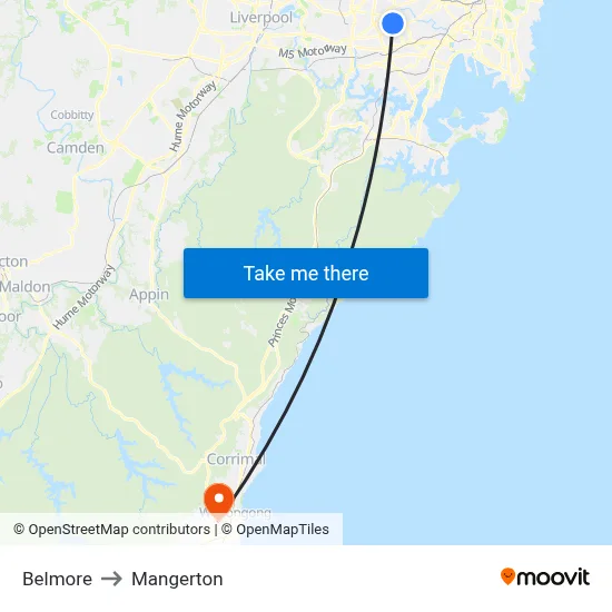 Belmore to Mangerton map
