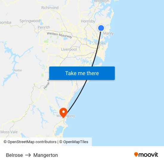 Belrose to Mangerton map