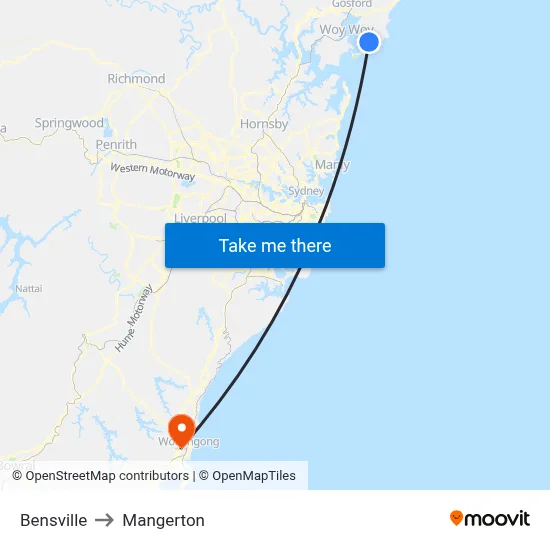 Bensville to Mangerton map