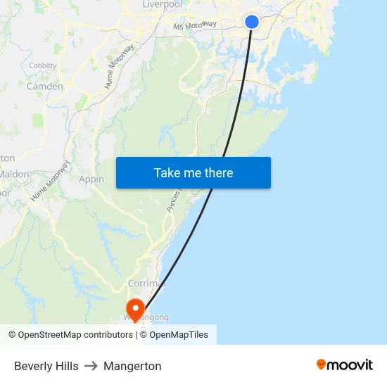 Beverly Hills to Mangerton map