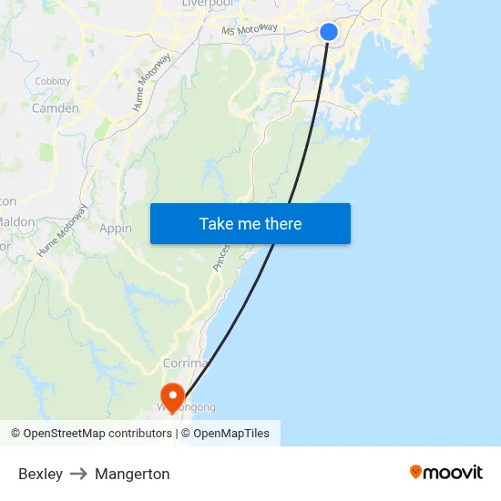 Bexley to Mangerton map