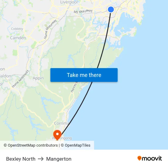 Bexley North to Mangerton map