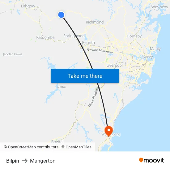 Bilpin to Mangerton map