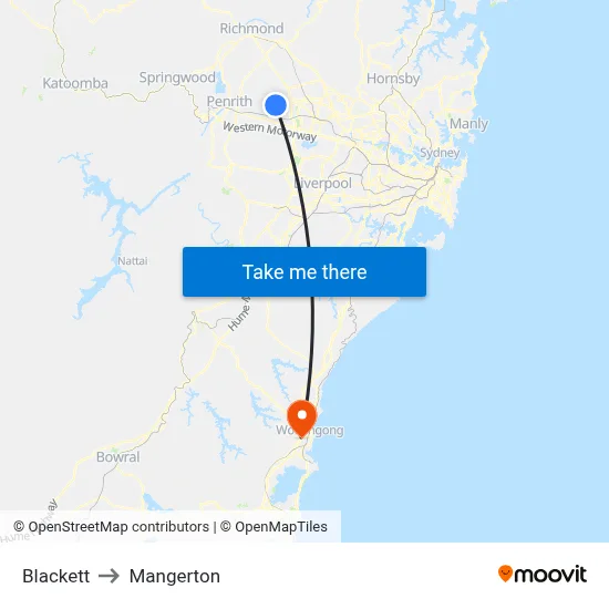 Blackett to Mangerton map