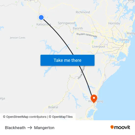 Blackheath to Mangerton map