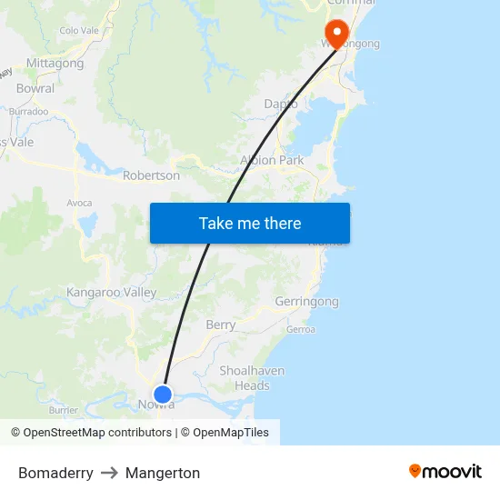 Bomaderry to Mangerton map
