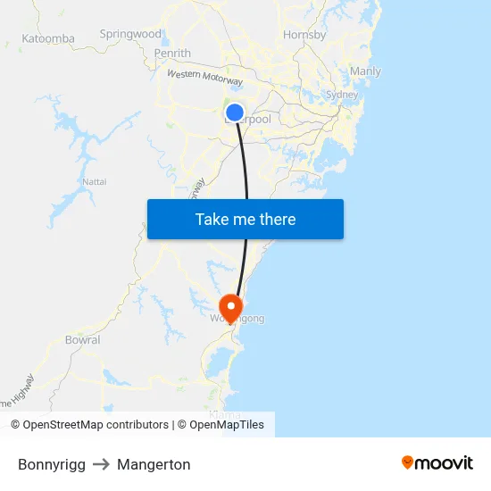 Bonnyrigg to Mangerton map