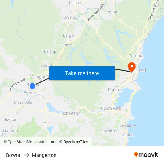 Bowral to Mangerton map