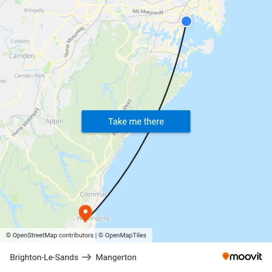 Brighton-Le-Sands to Mangerton map