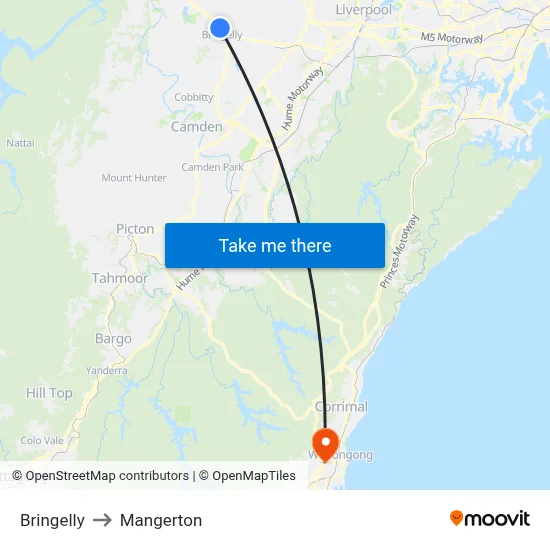 Bringelly to Mangerton map