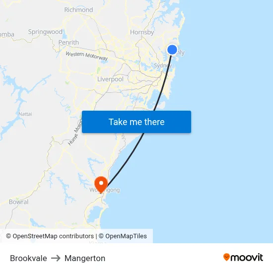 Brookvale to Mangerton map