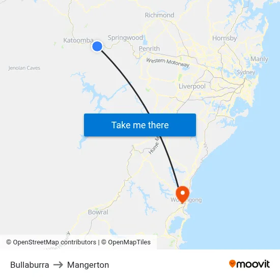 Bullaburra to Mangerton map