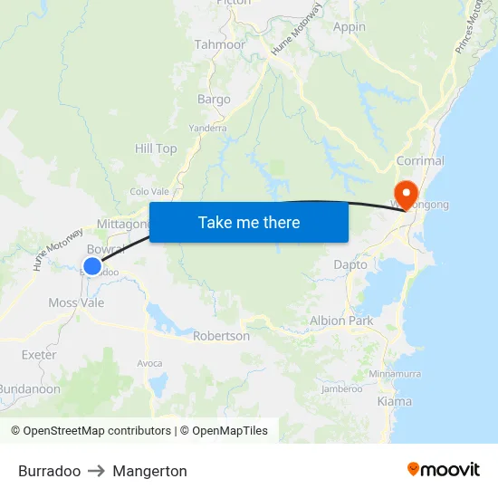 Burradoo to Mangerton map