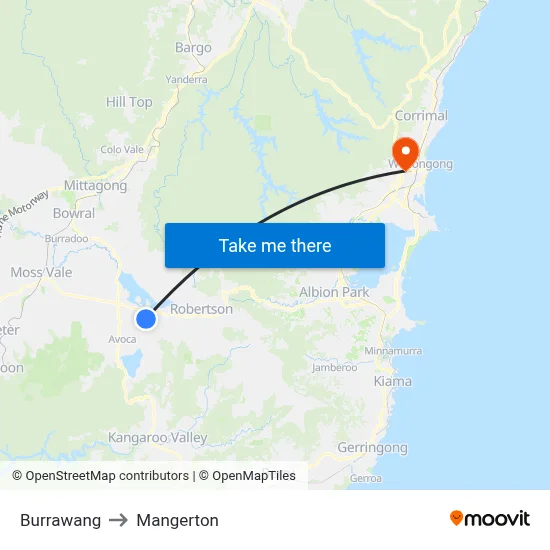 Burrawang to Mangerton map