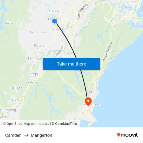 Camden to Mangerton map