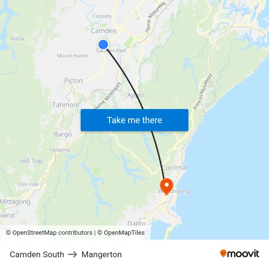 Camden South to Mangerton map