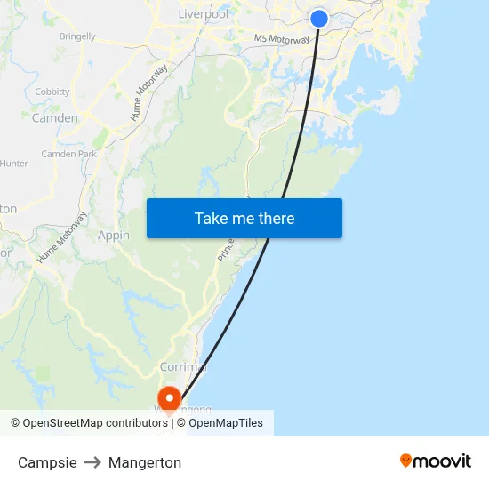 Campsie to Mangerton map