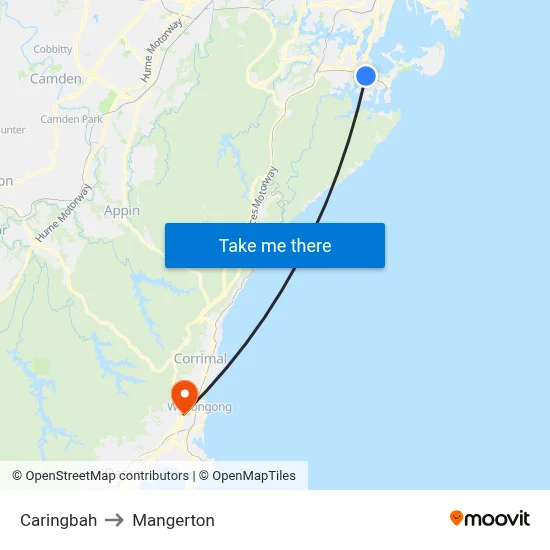 Caringbah to Mangerton map