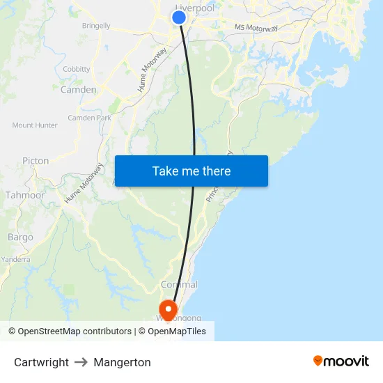 Cartwright to Mangerton map