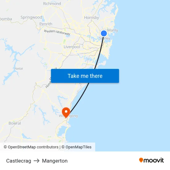 Castlecrag to Mangerton map