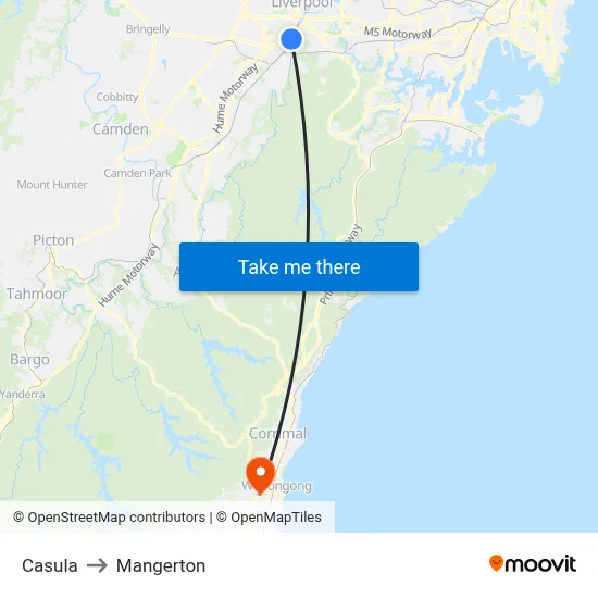 Casula to Mangerton map